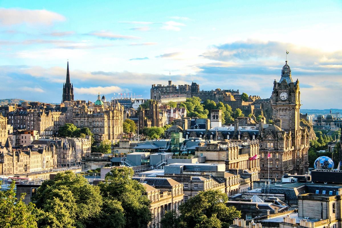 The skyline and roof tops of the city of Edinburgh. The photograph is taken from Calton Hill.